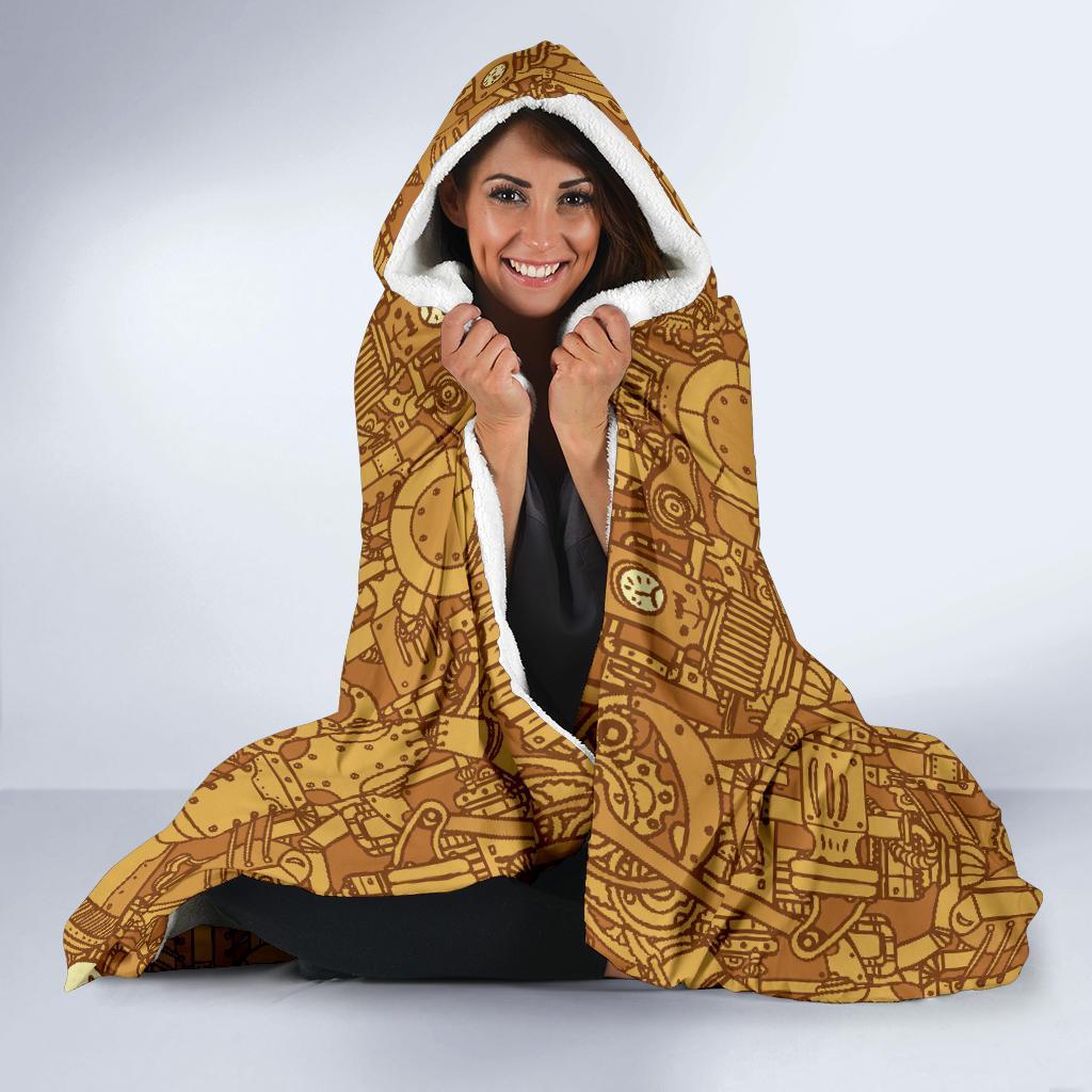 Steampunk Pattern Print Hooded Blanket-grizzshop