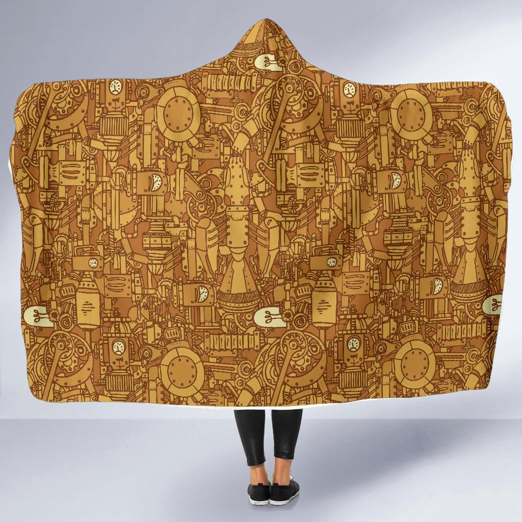 Steampunk Pattern Print Hooded Blanket-grizzshop