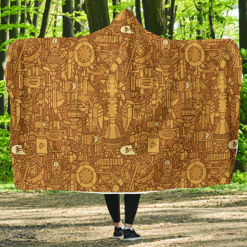 Steampunk Pattern Print Hooded Blanket-grizzshop