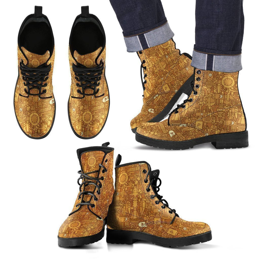 Steampunk Pattern Print Men Women Leather Boots-grizzshop