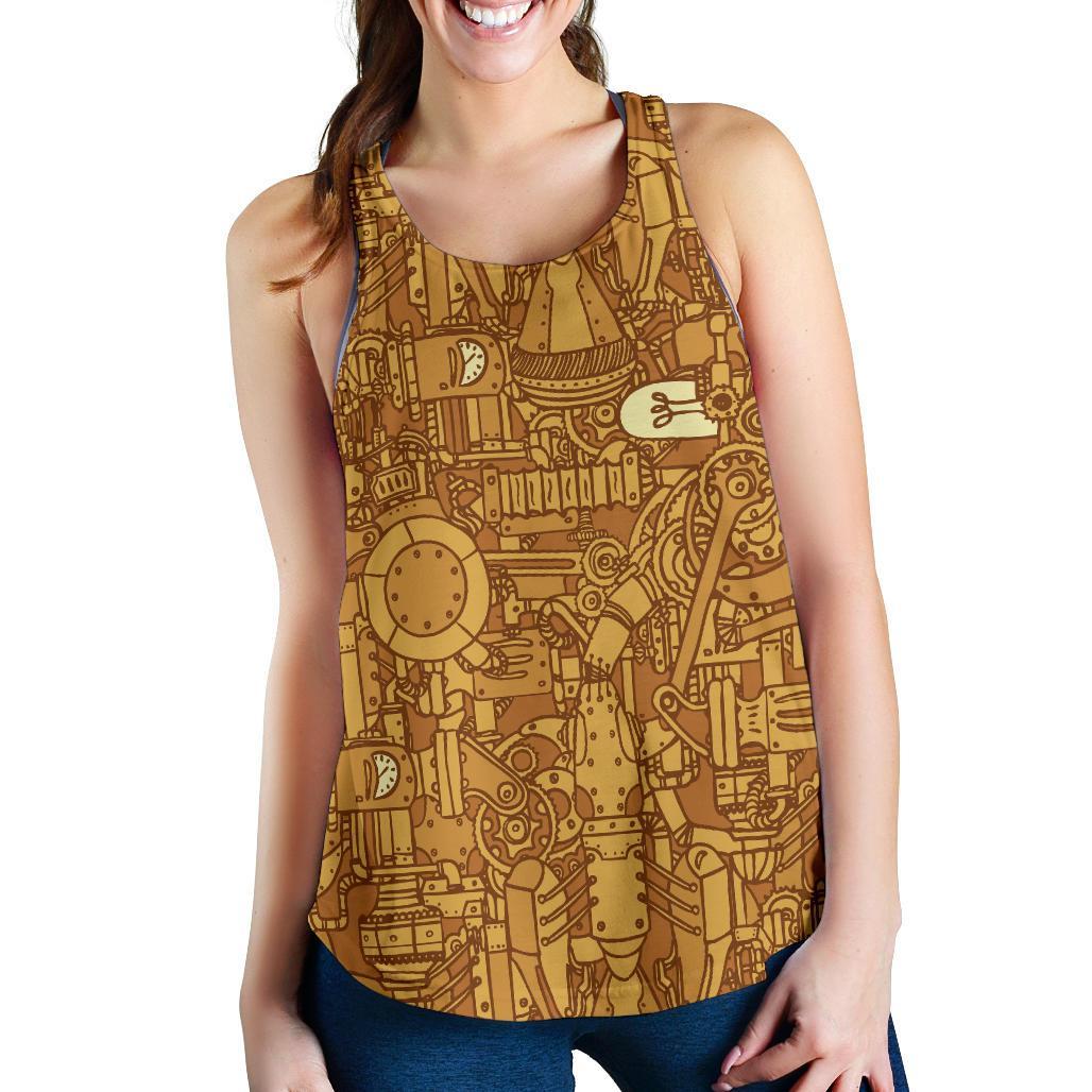 Steampunk Pattern Print Women's Racerback Tank Tops-grizzshop