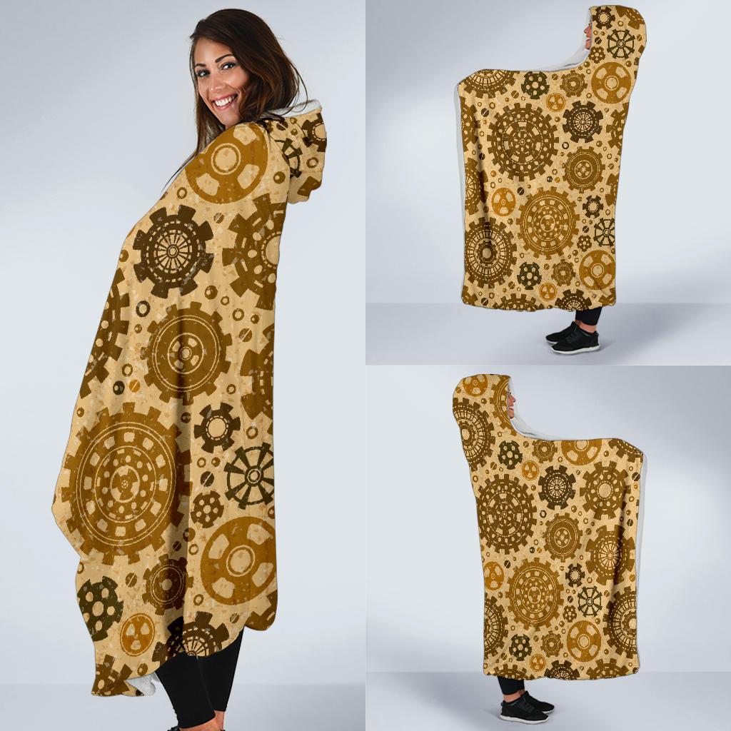 Steampunk Print Pattern Hooded Blanket-grizzshop