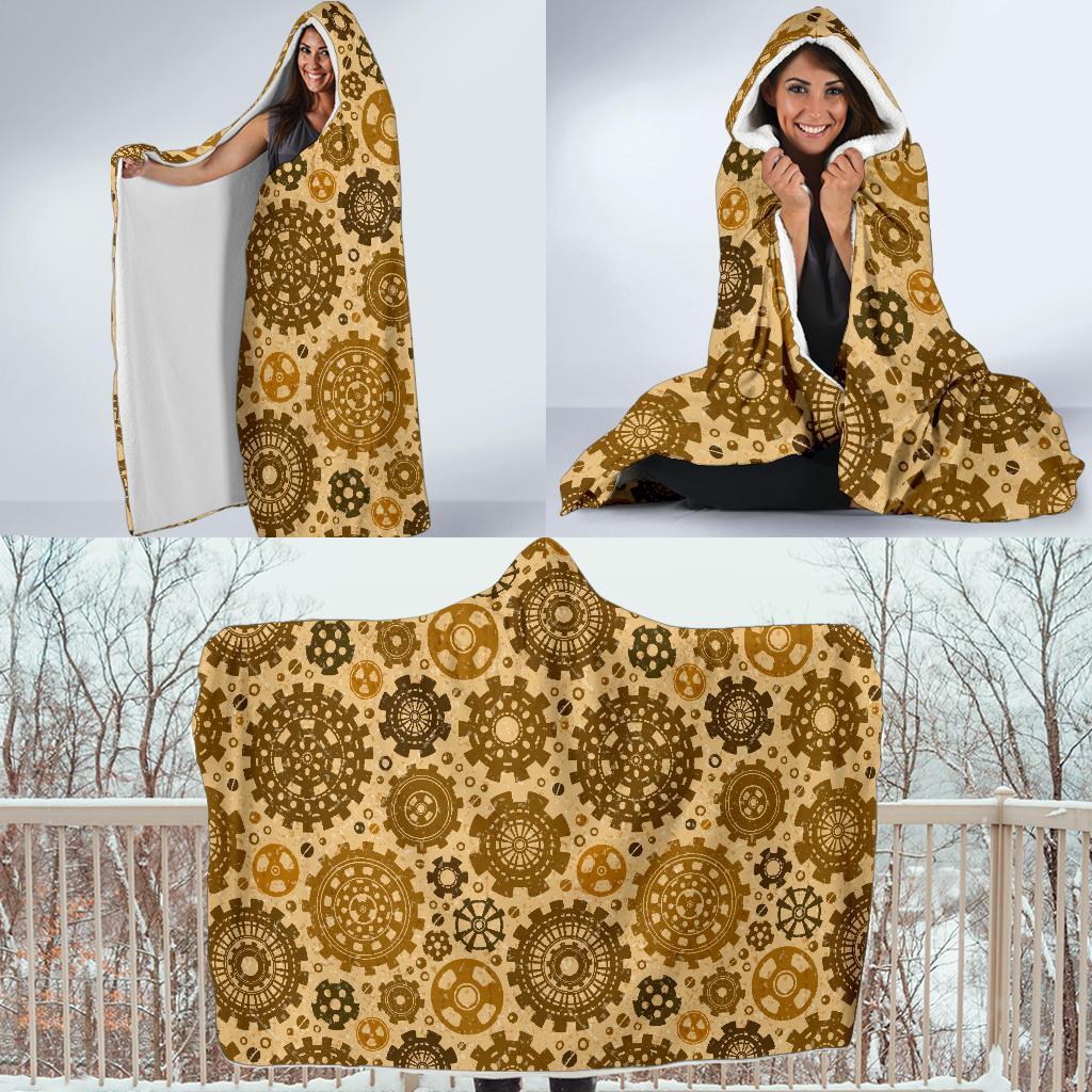 Steampunk Print Pattern Hooded Blanket-grizzshop