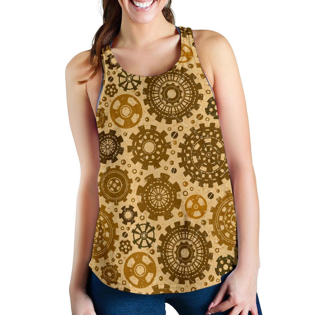 Steampunk Print Pattern Women's Racerback Tank Tops-grizzshop