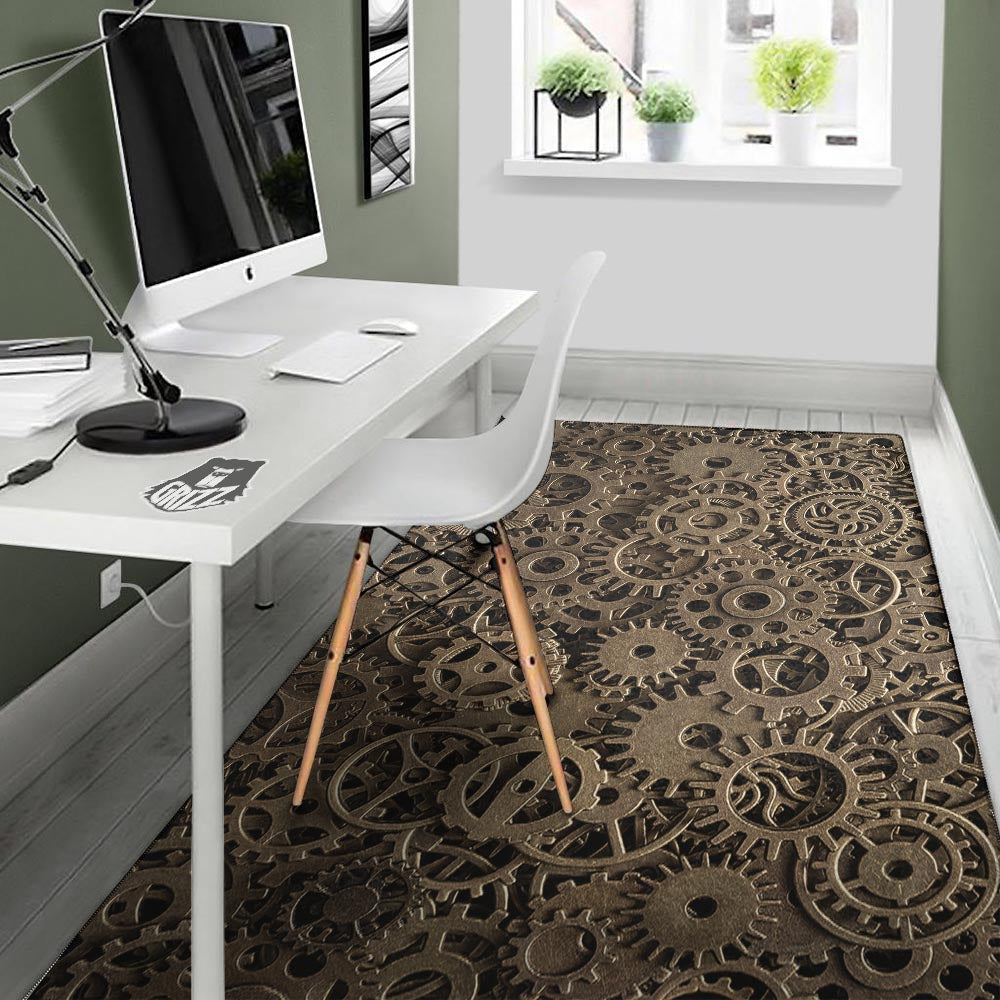 Steampunk Brass Gears And Cogs Print Floor Mat-grizzshop