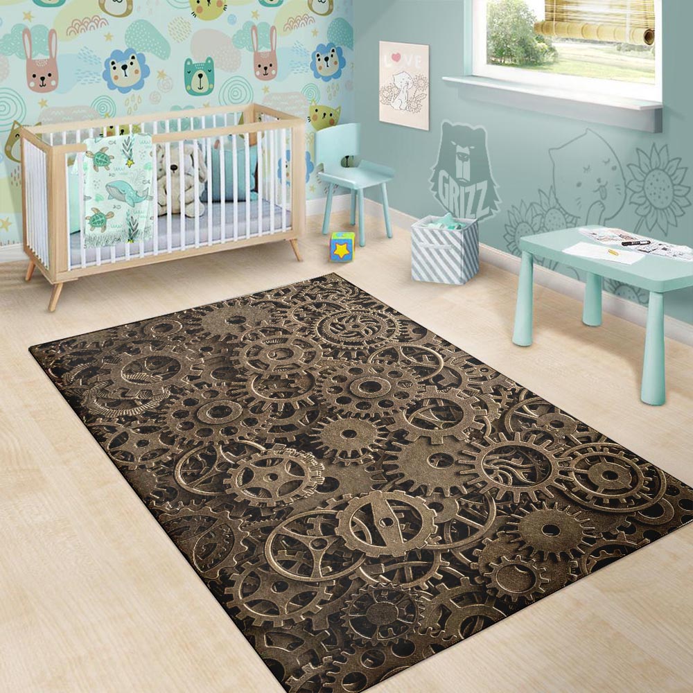 Steampunk Brass Gears And Cogs Print Floor Mat-grizzshop