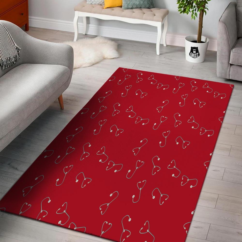 Stethoscope Red Print Pattern Floor Mat-grizzshop