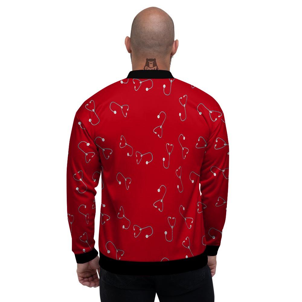 Stethoscope Red Print Pattern Men's Bomber Jacket-grizzshop