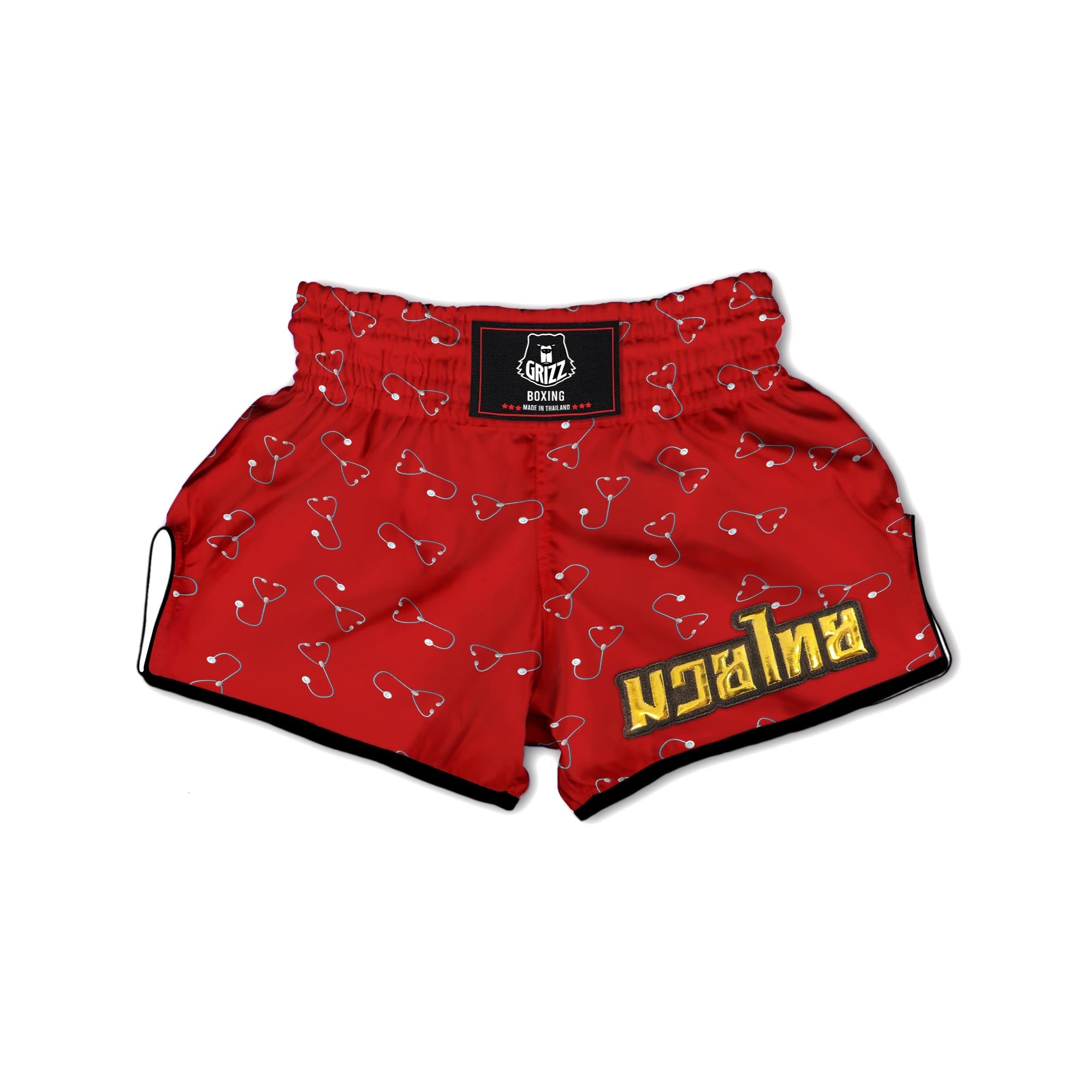 Stethoscope Red Print Pattern Muay Thai Boxing Shorts-grizzshop