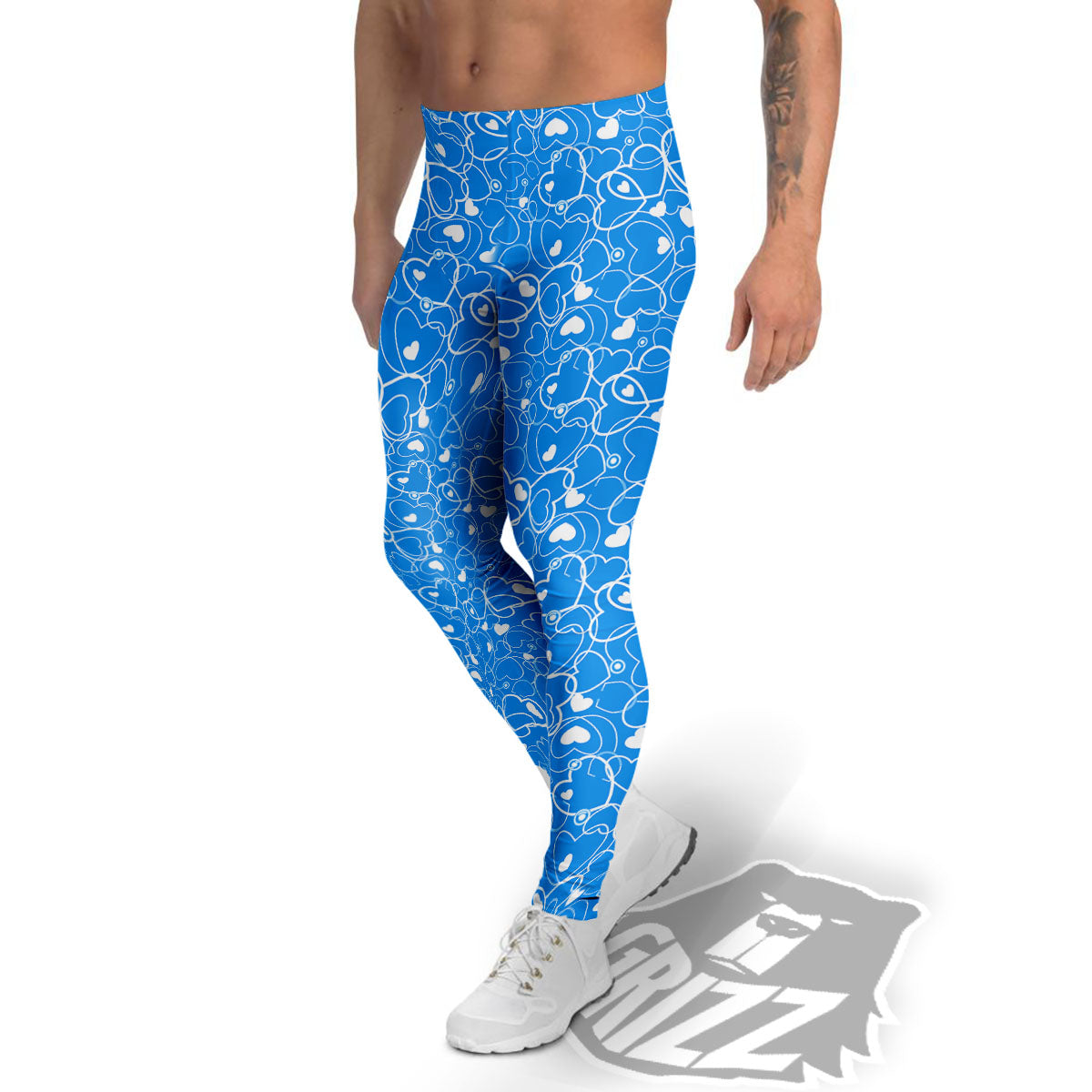 Stethoscope White And Blue Print Pattern Men's Leggings-grizzshop