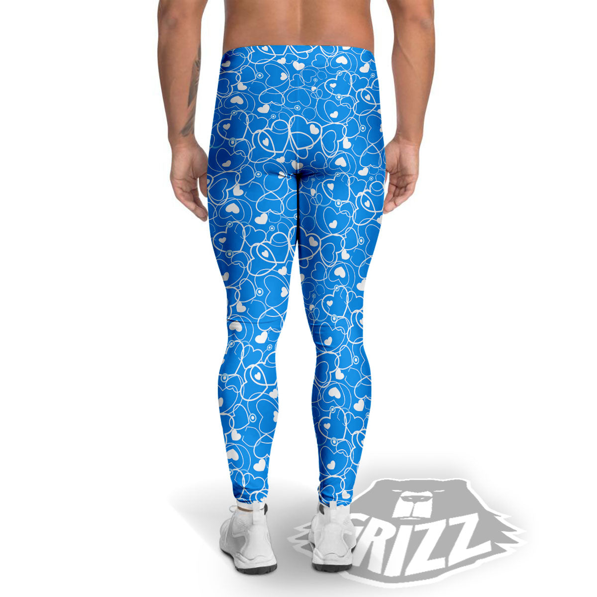 Stethoscope White And Blue Print Pattern Men's Leggings-grizzshop