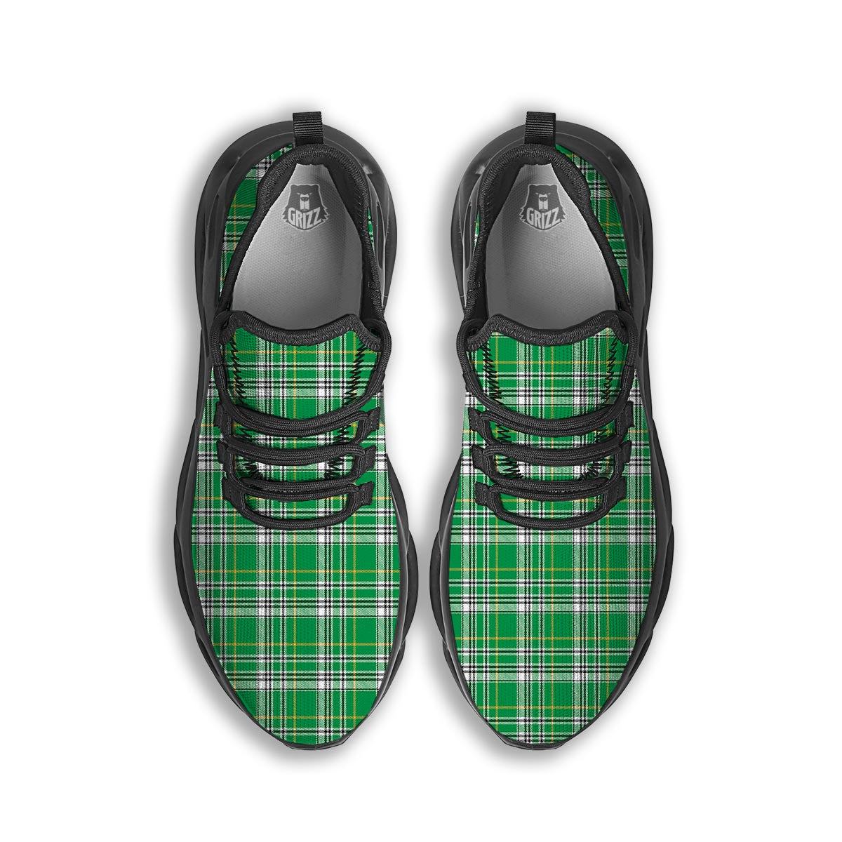 Stewart Plaid Saint Patrick's Day Print Pattern Black Running Shoes-grizzshop