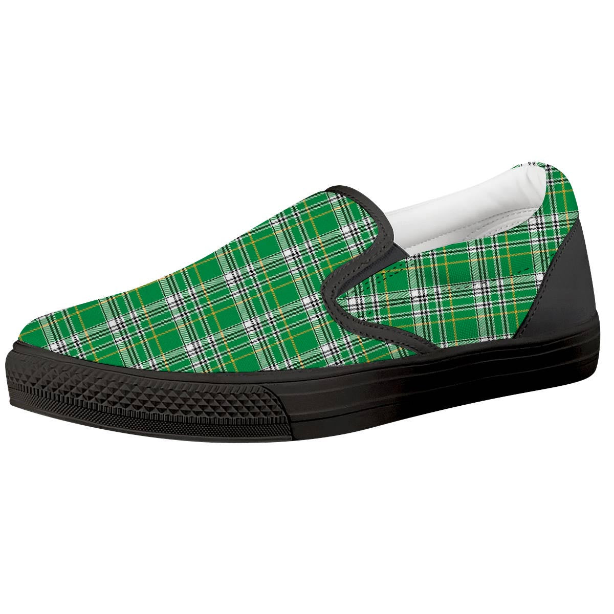 Stewart Plaid Saint Patrick's Day Print Pattern Black Slip On Shoes-grizzshop