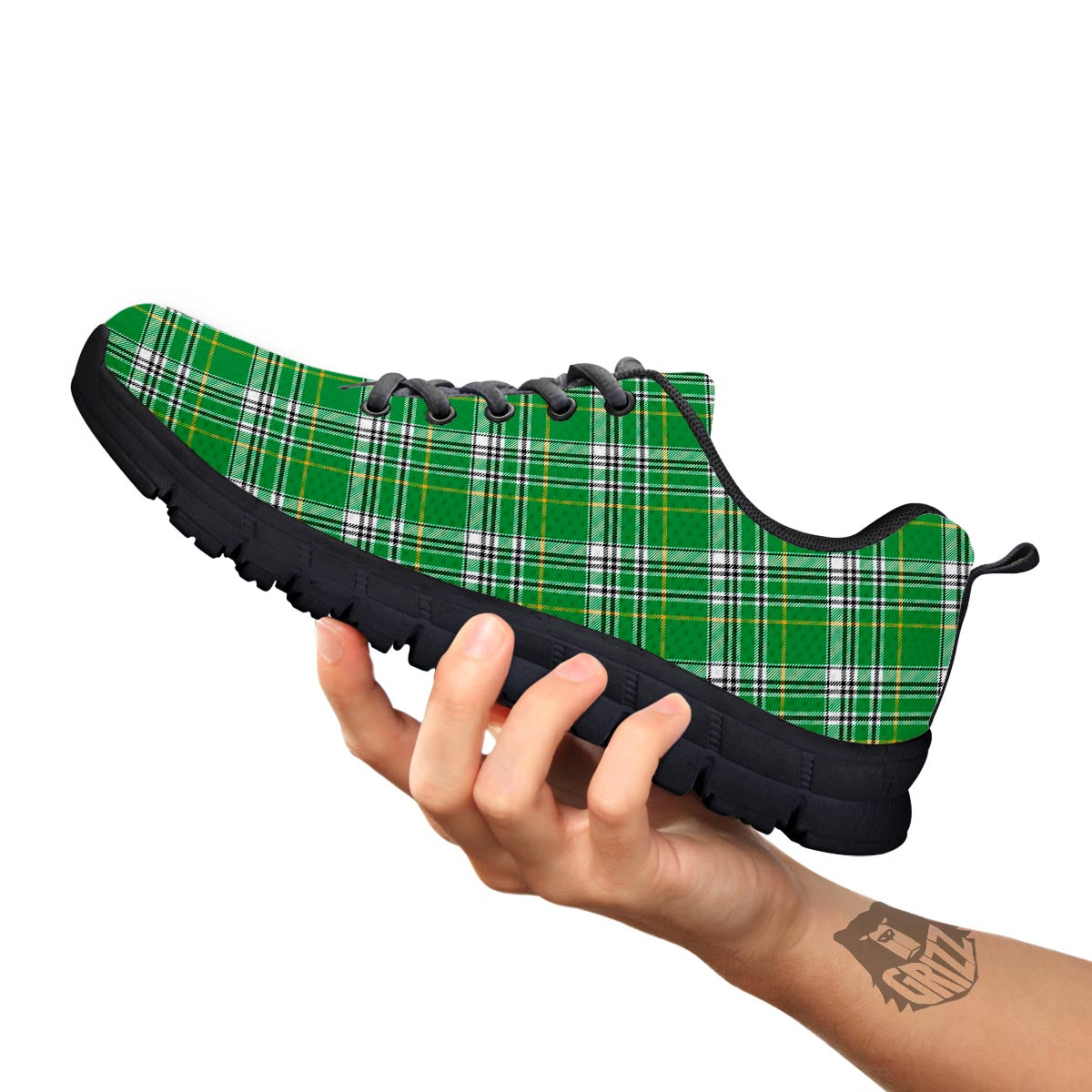 Stewart Plaid Saint Patrick's Day Print Pattern Black Sneaker-grizzshop