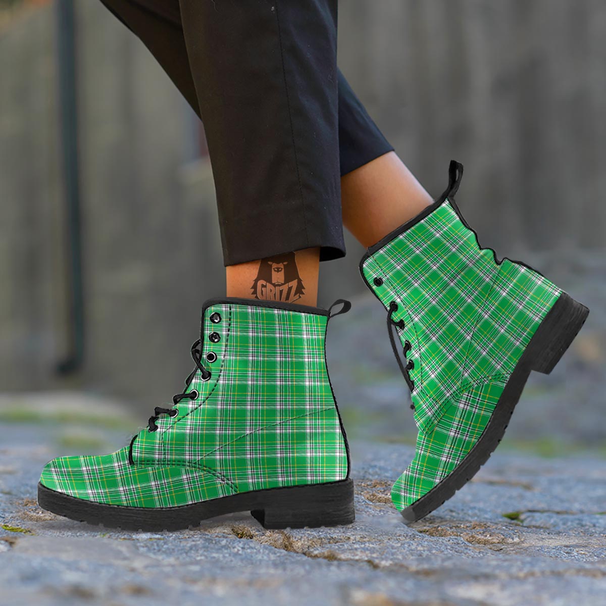 Stewart Plaid Saint Patrick's Day Print Pattern Leather Boots-grizzshop