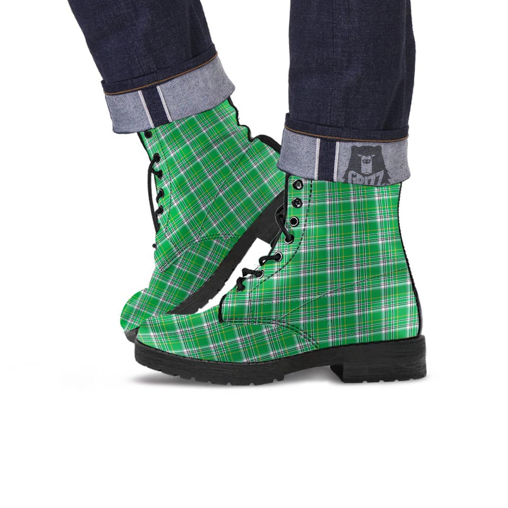 Stewart Plaid Saint Patrick's Day Print Pattern Leather Boots-grizzshop