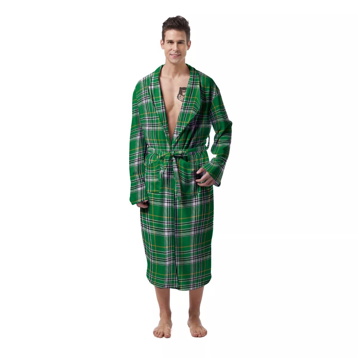 Stewart Plaid Saint Patrick's Day Print Pattern Men's Robe-grizzshop