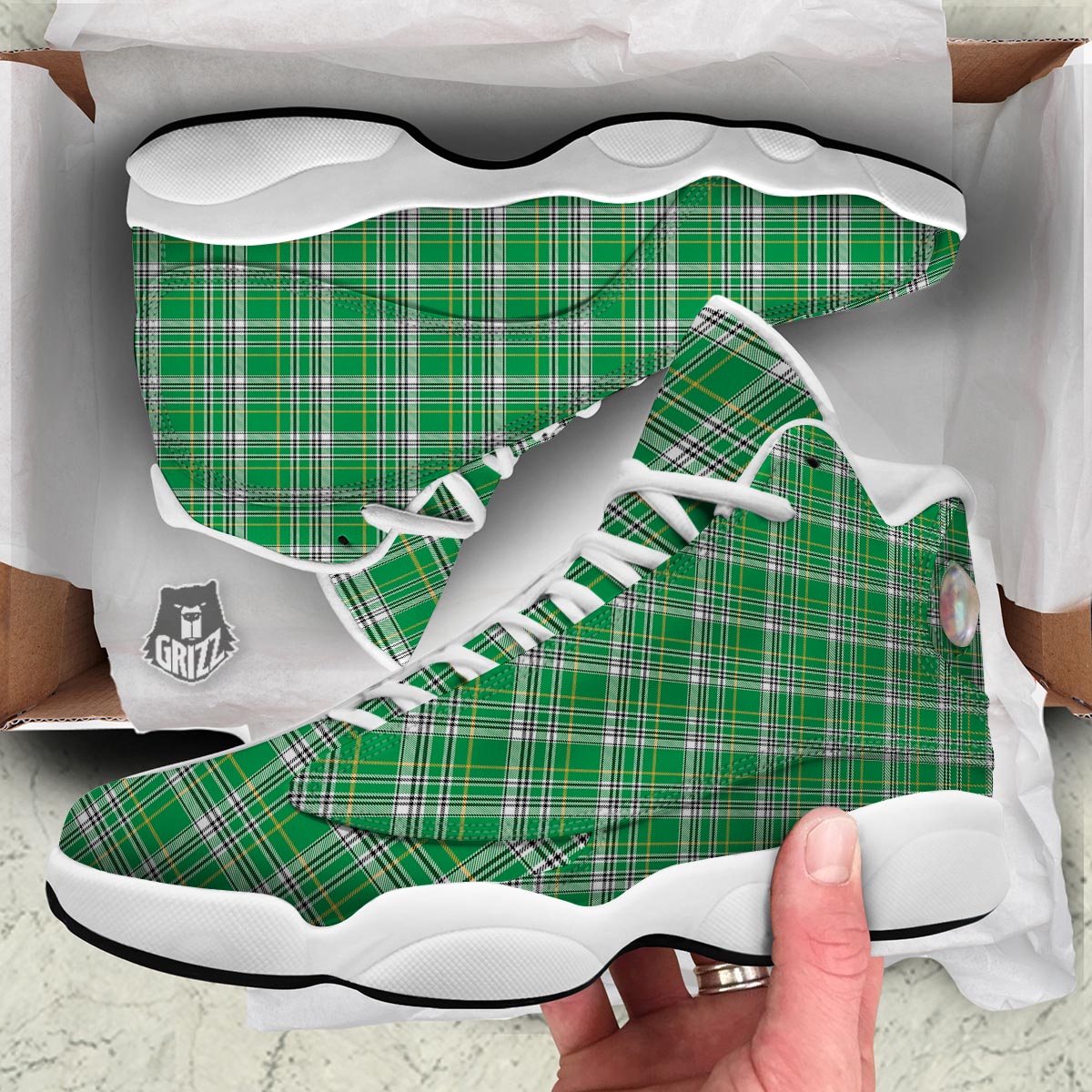 Stewart Plaid Saint Patrick's Day Print Pattern White Basketball Shoes-grizzshop