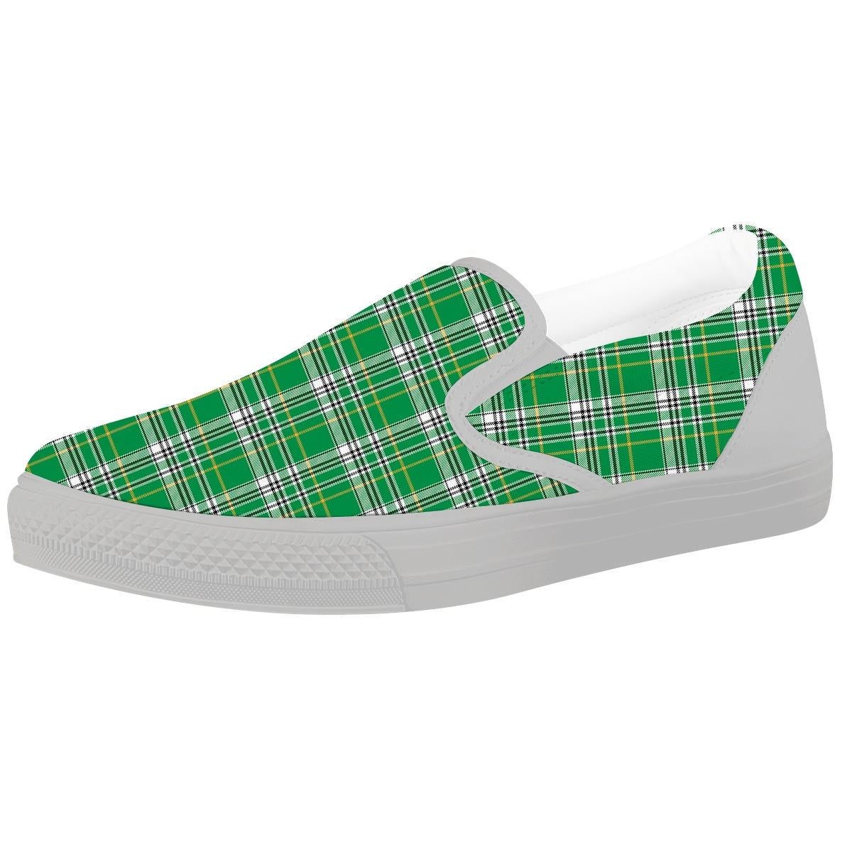 Stewart Plaid Saint Patrick's Day Print Pattern White Slip On Shoes-grizzshop