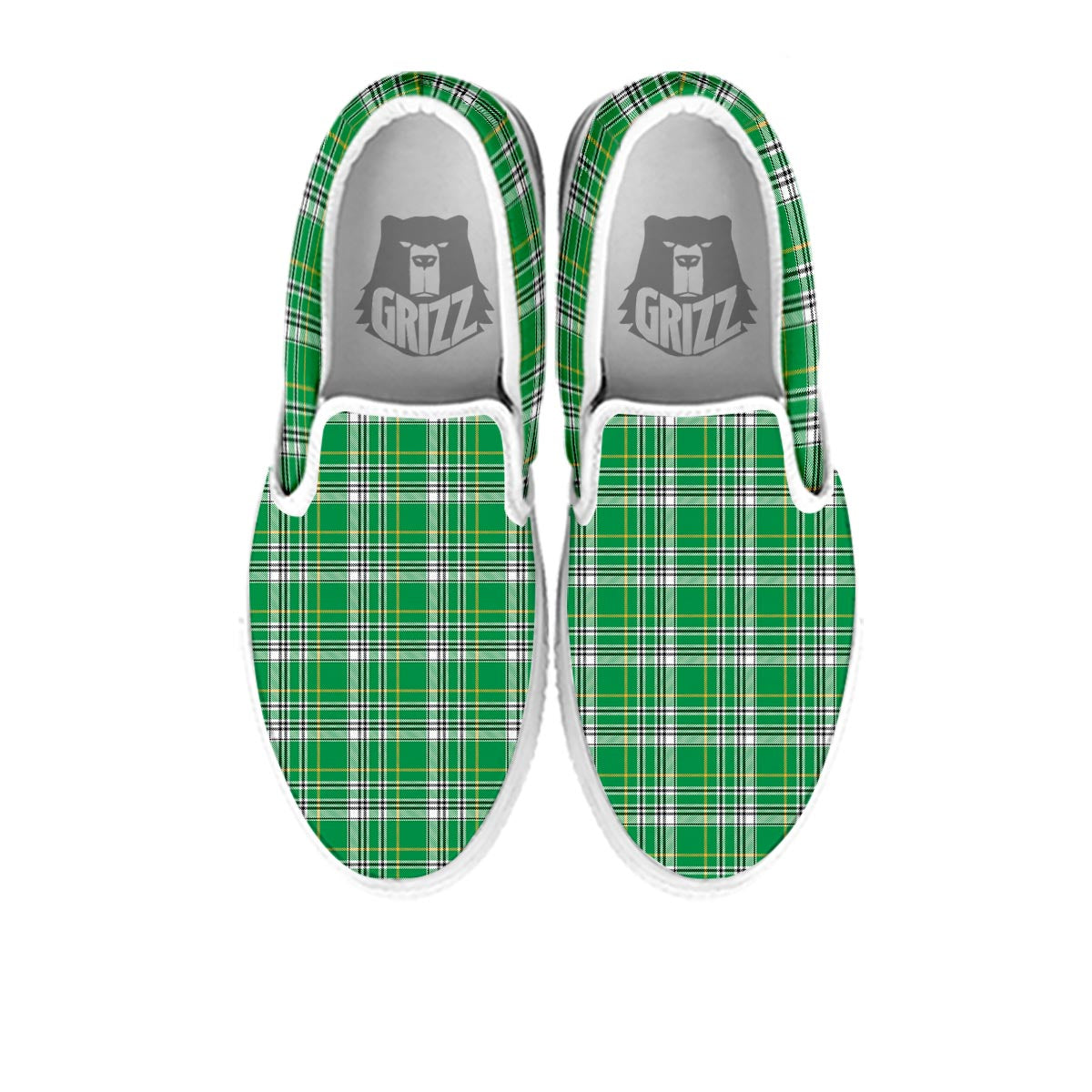 Stewart Plaid Saint Patrick's Day Print Pattern White Slip On Shoes-grizzshop