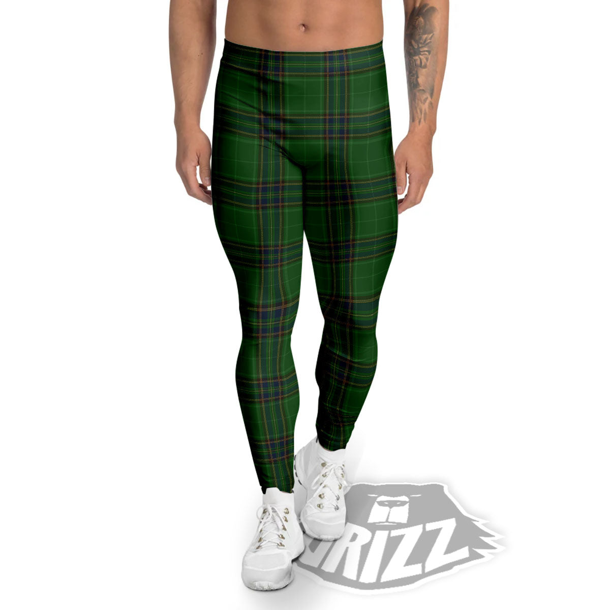 Stewart Tartan Blue And Green Print Men's Leggings-grizzshop