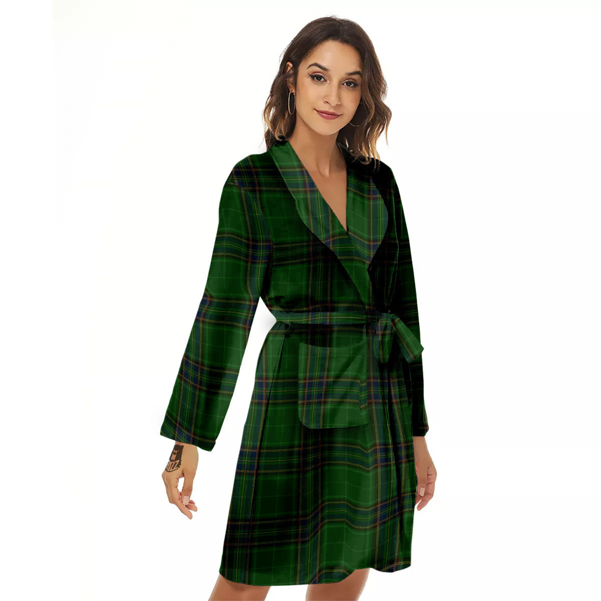 Stewart Tartan Blue And Green Print Women's Robe-grizzshop