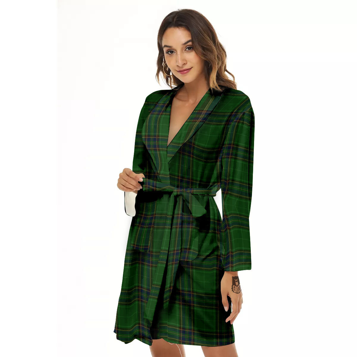 Stewart Tartan Blue And Green Print Women's Robe-grizzshop