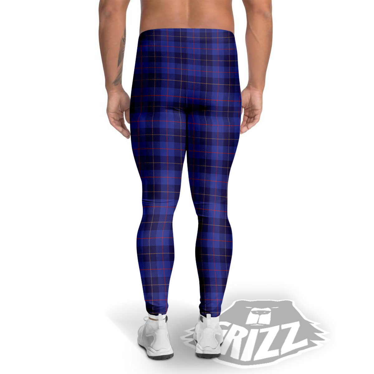 Stewart Tartan Deep Blue Print Men's Leggings-grizzshop