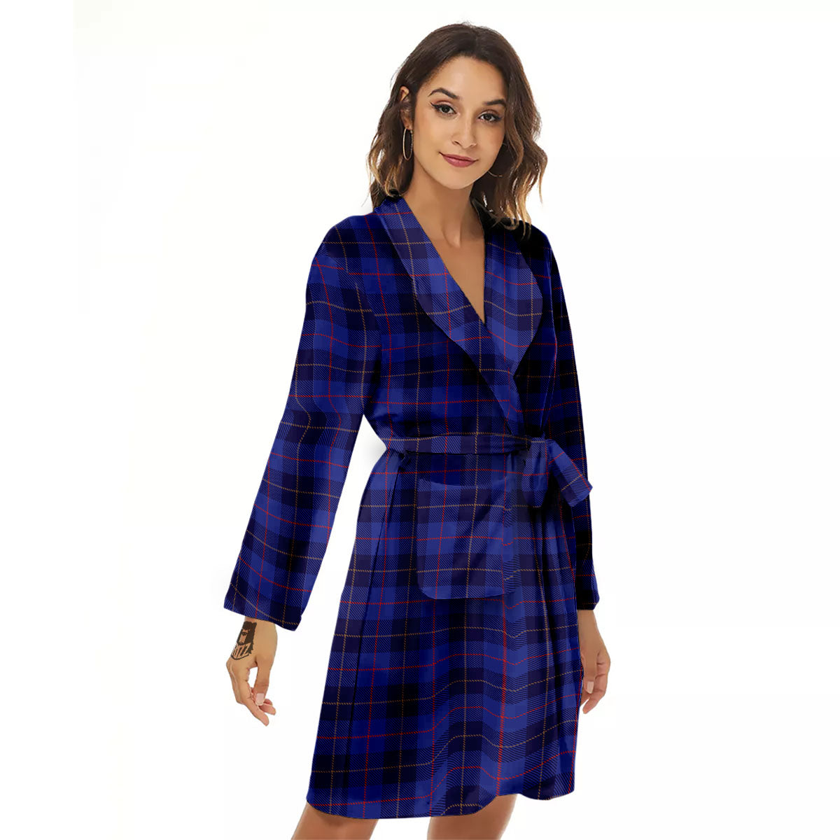 Stewart Tartan Deep Blue Print Women's Robe-grizzshop