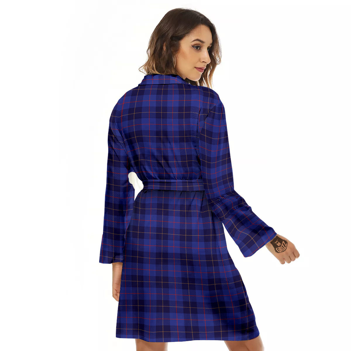Stewart Tartan Deep Blue Print Women's Robe-grizzshop