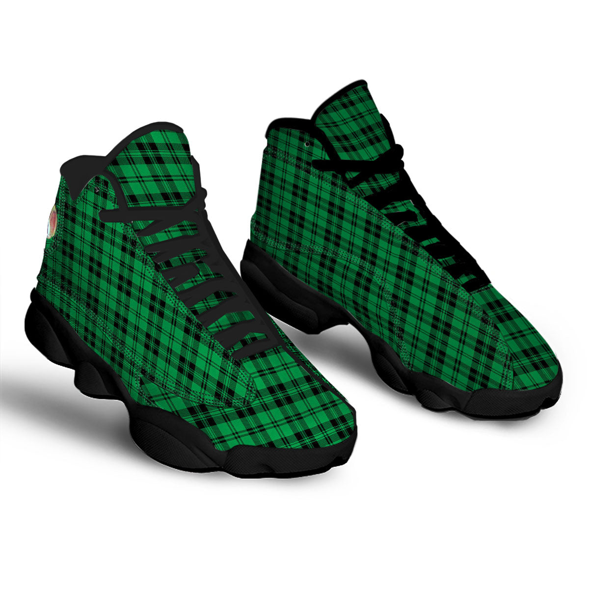 Stewart Tartan Green And Black Print Black Basketball Shoes-grizzshop
