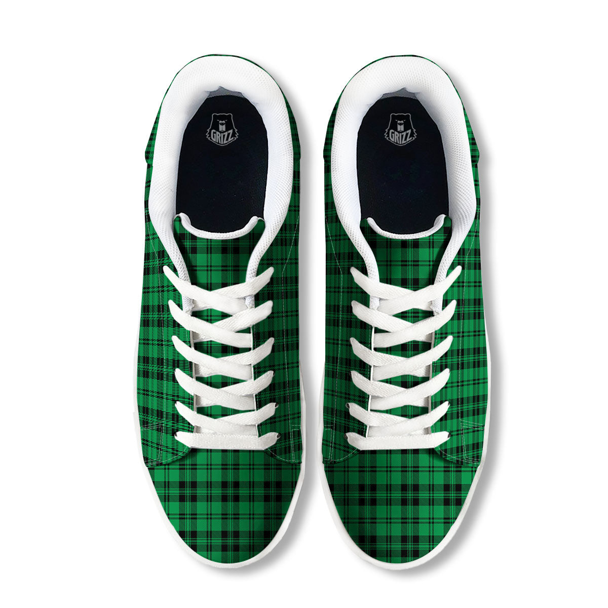 Stewart Tartan Green And Black Print White Low Top Sneakers-grizzshop