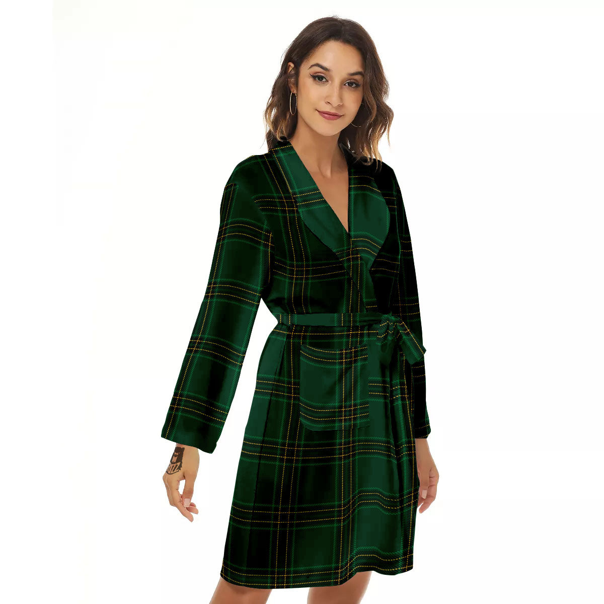 Stewart Tartan Green Print Pattern Women's Robe-grizzshop