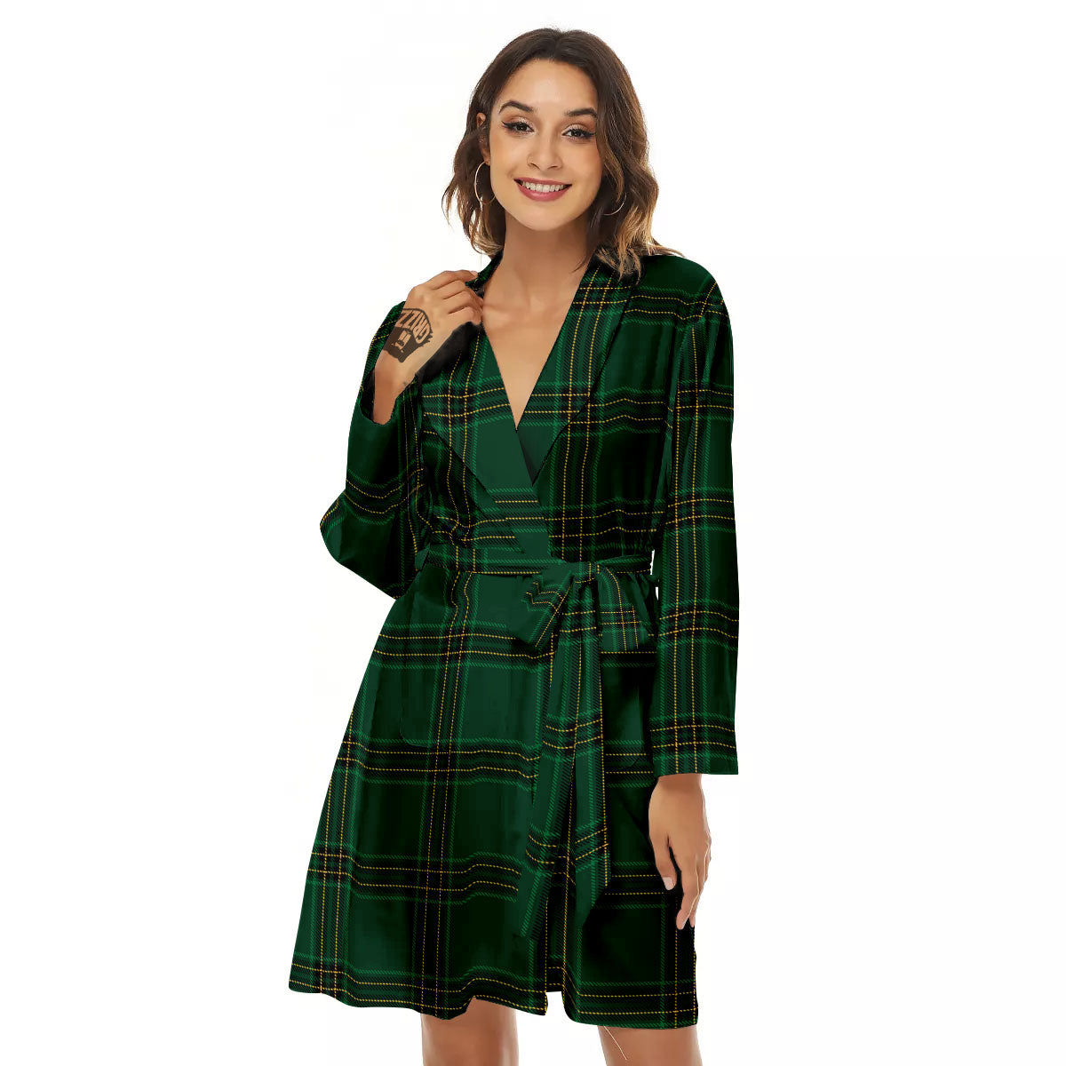 Stewart Tartan Green Print Pattern Women's Robe-grizzshop