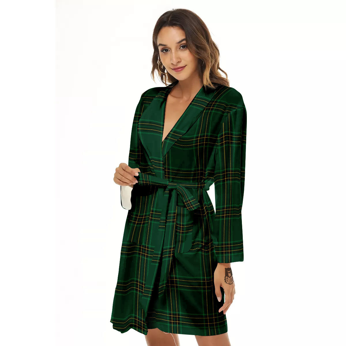 Stewart Tartan Green Print Pattern Women's Robe-grizzshop