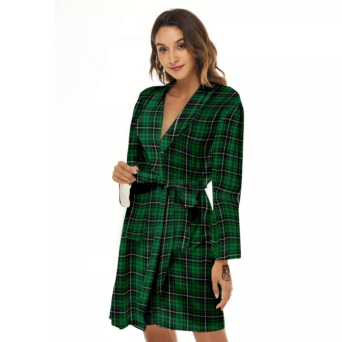 Stewart Tartan Green Print Women's Robe-grizzshop