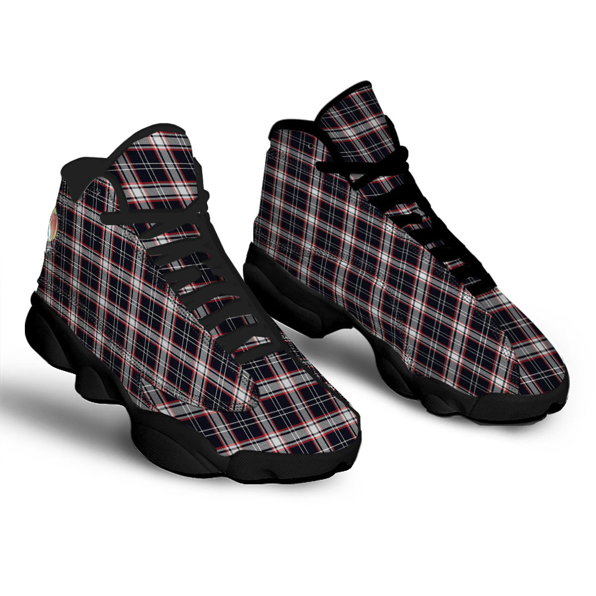 Stewart Tartan Red And Black Print Black Basketball Shoes-grizzshop