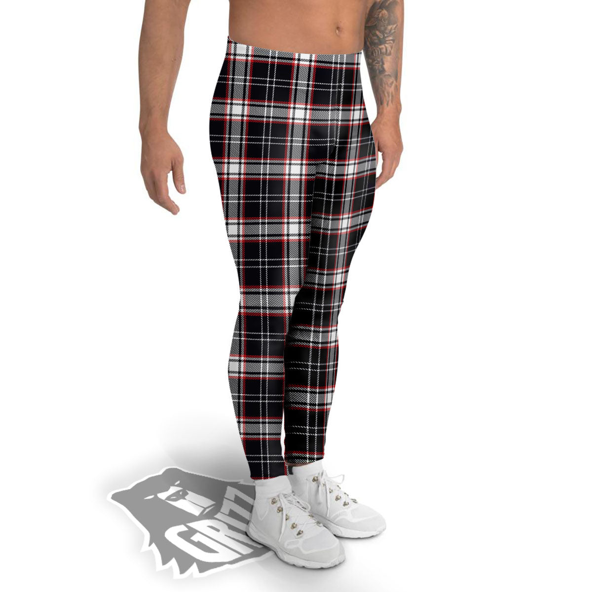 Stewart Tartan Red And Black Print Men's Leggings-grizzshop