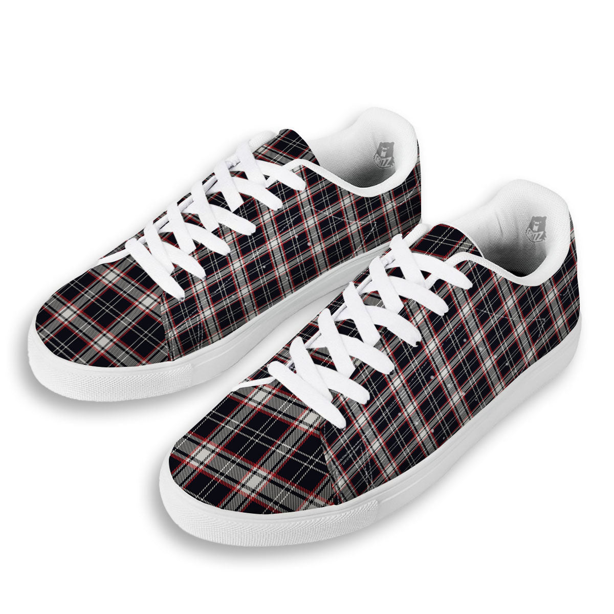 Stewart Tartan Red And Black Print White Low Top Sneakers-grizzshop
