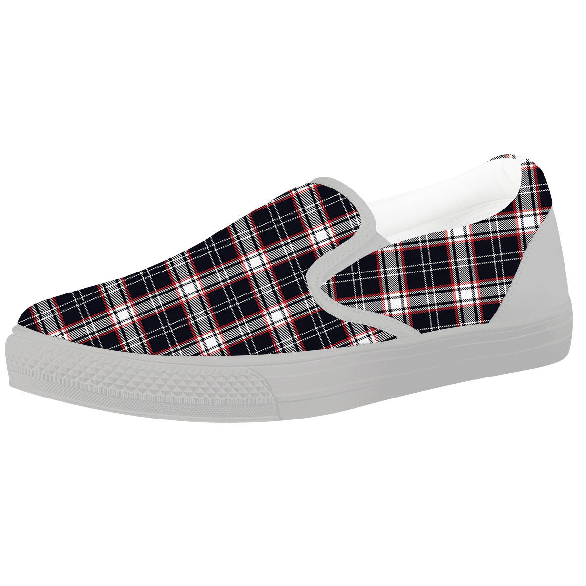 Stewart Tartan Red And Black Print White Slip On Shoes-grizzshop