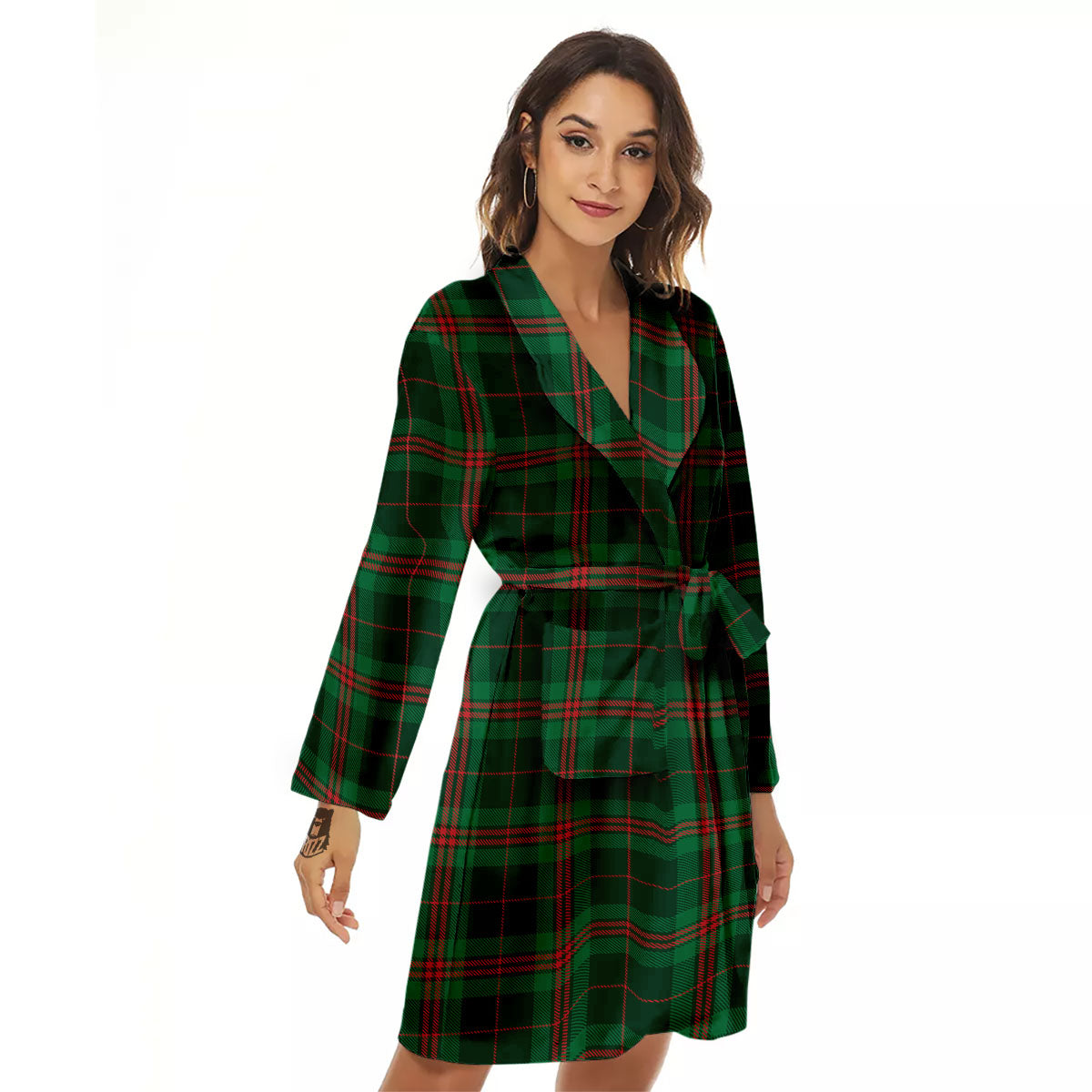 Stewart Tartan Red And Green Print Women's Robe-grizzshop