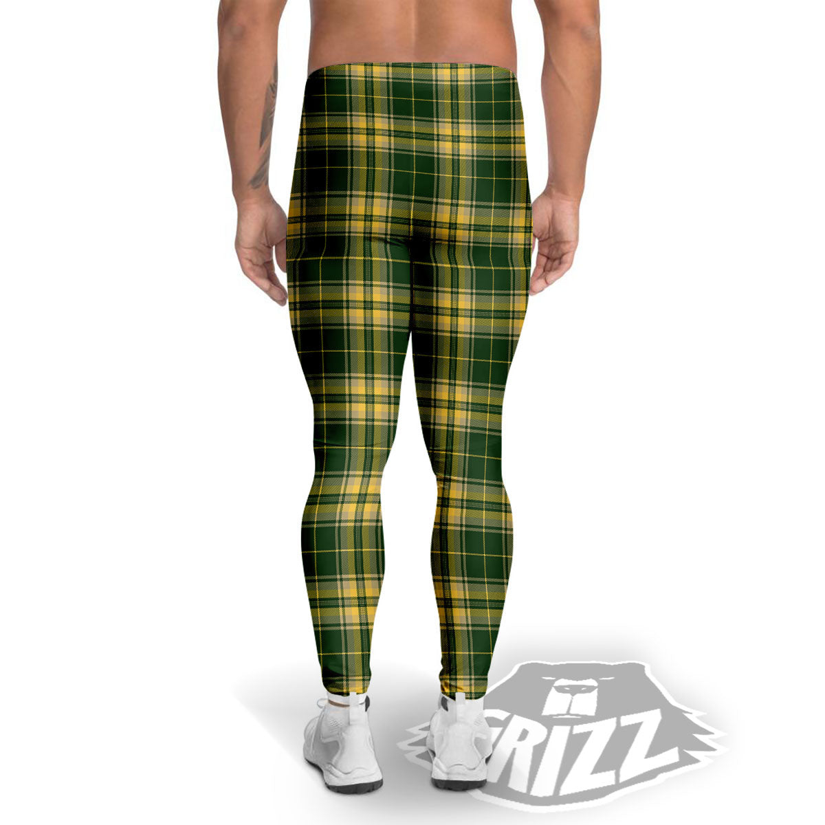 Stewart Tartan Yellow And Green Print Men's Leggings-grizzshop