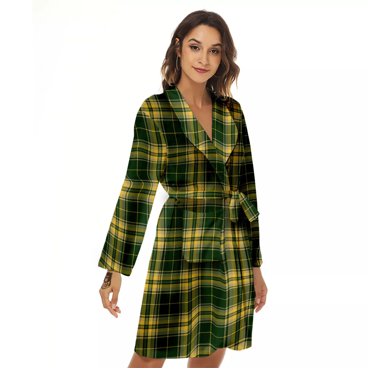 Stewart Tartan Yellow And Green Print Women's Robe-grizzshop