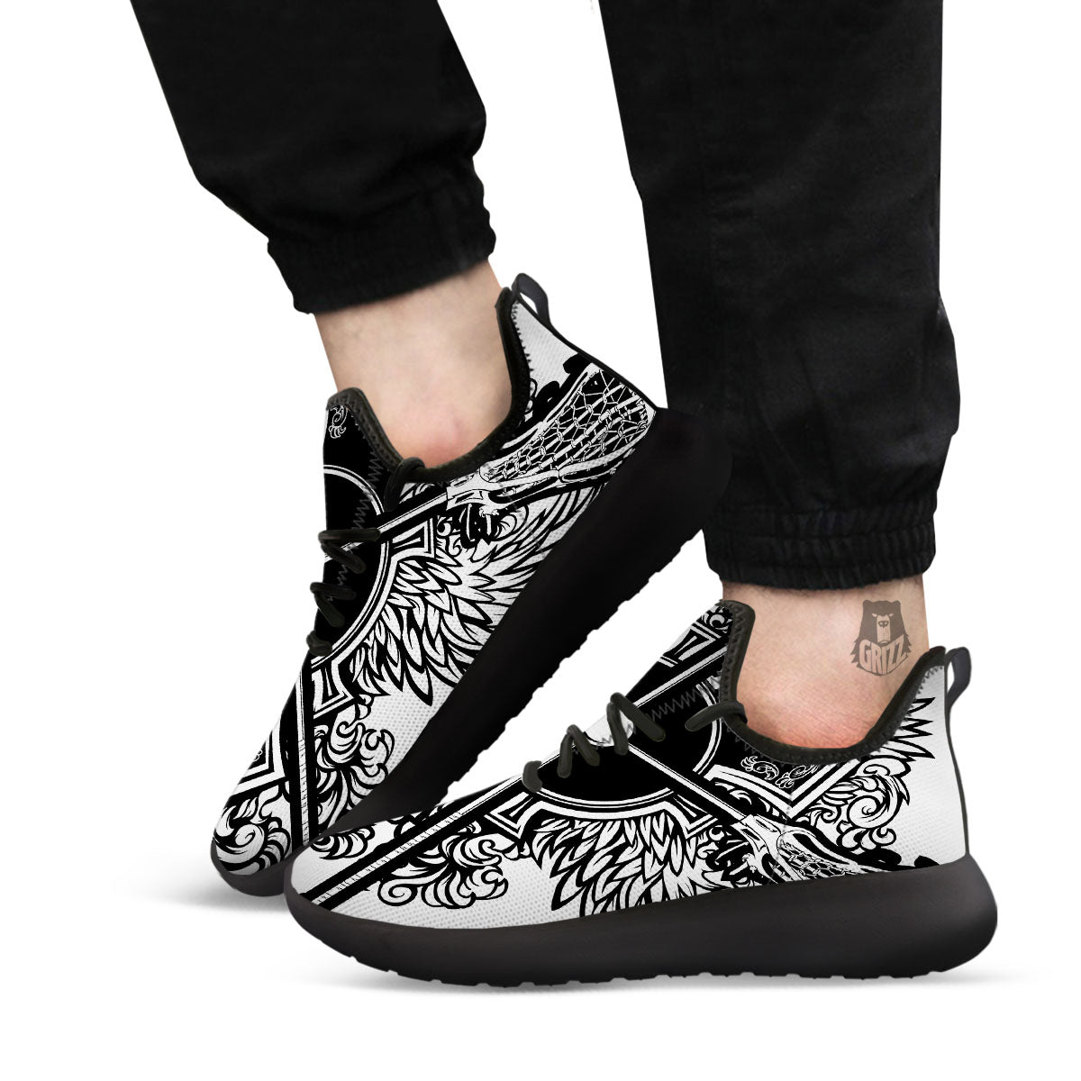 Sticks Lacrosse Ornate Wing Print Black Athletic Shoes-grizzshop