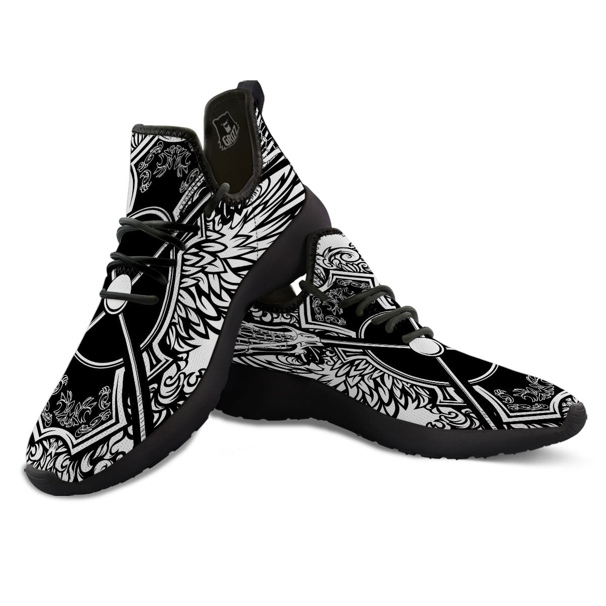 Sticks Lacrosse Ornate Wing Print Black Athletic Shoes-grizzshop