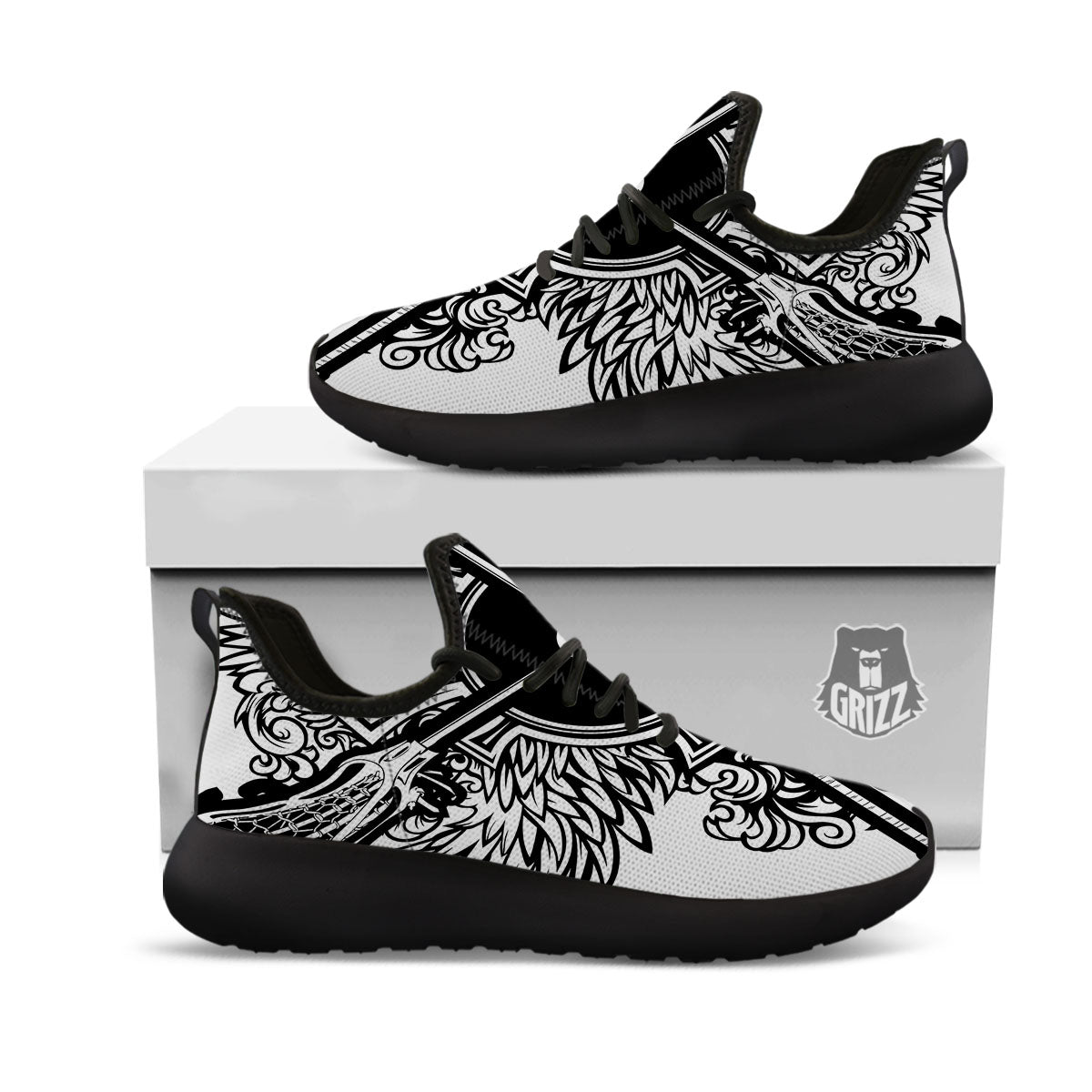 Sticks Lacrosse Ornate Wing Print Black Athletic Shoes-grizzshop
