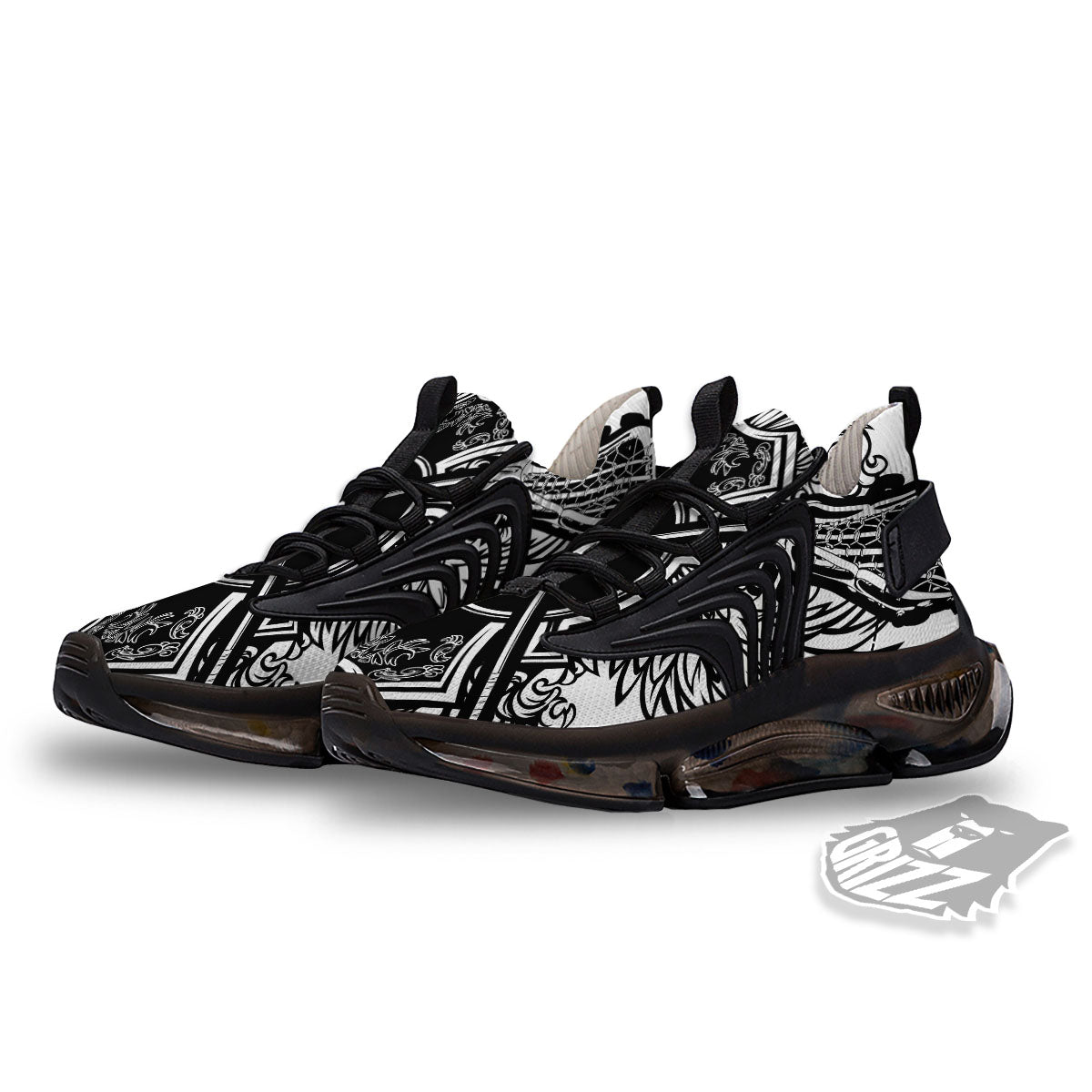 Sticks Lacrosse Ornate Wing Print Black Gym Shoes-grizzshop
