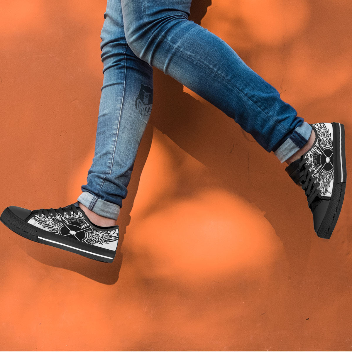 Sticks Lacrosse Ornate Wing Print Black Low Top Shoes-grizzshop