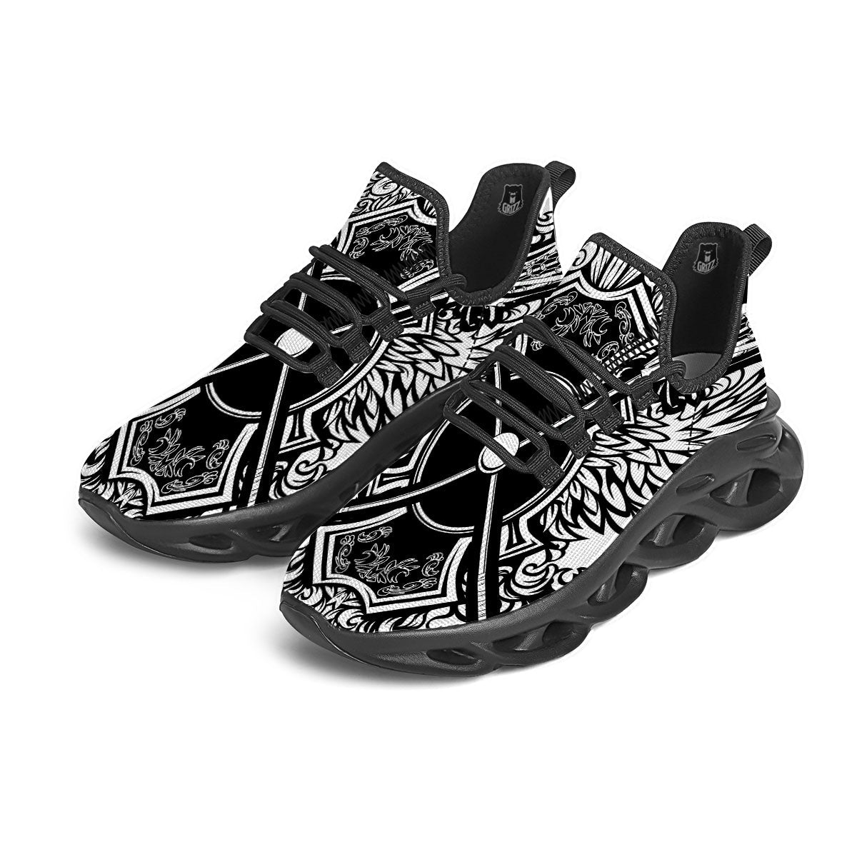 Sticks Lacrosse Ornate Wing Print Black Running Shoes-grizzshop