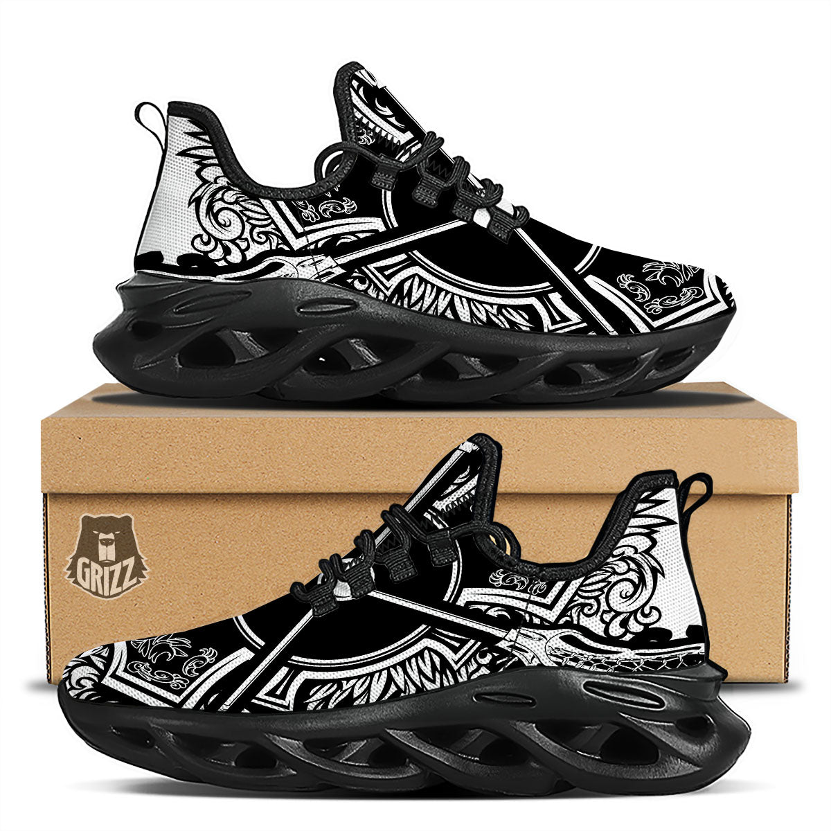 Sticks Lacrosse Ornate Wing Print Black Running Shoes-grizzshop